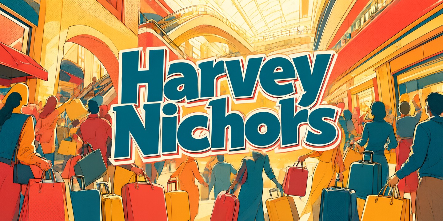 Harvey Nichols Limited-Time Offers for Global Shoppers A sophisticated storefront of Harvey Nichols showcasing premium fashion and beauty collections.