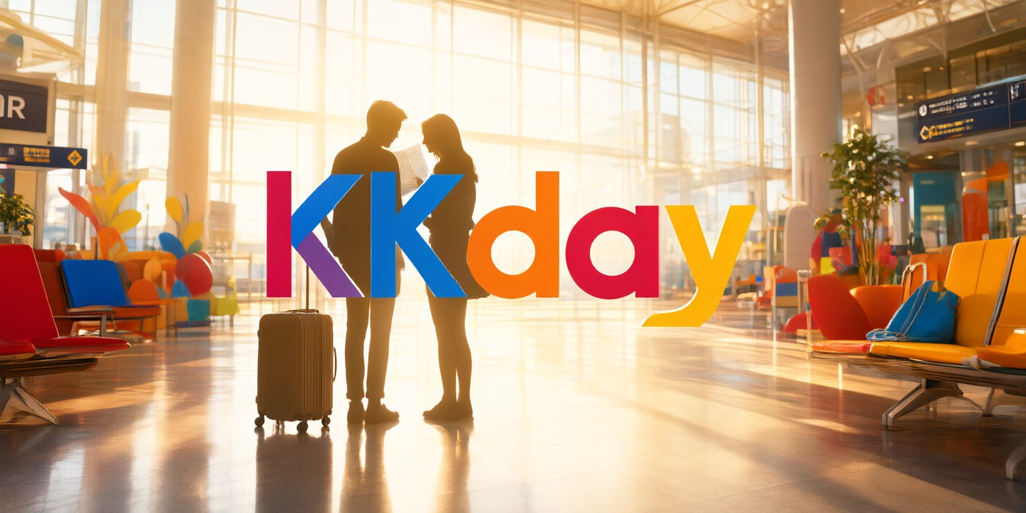 KKday Travel Deals: Save on Tours and Activities A traveler checking their smartphone for exclusive KKday travel deals while standing at a scenic viewpoint.