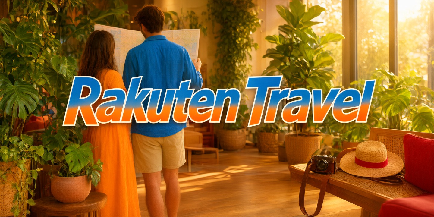 Rakuten Travel Deals for Global Destinations A traveler checking a hotel booking on a smartphone using the Rakuten Travel app interface.