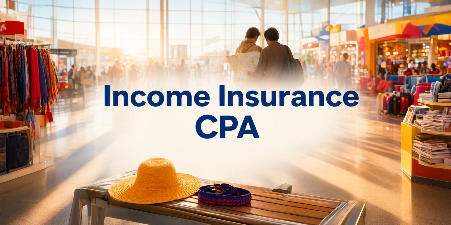 Income Insurance Limited: Secure Travel Coverage Deals A traveler reviewing a digital policy on Income Insurance Limited while standing at an airport terminal.