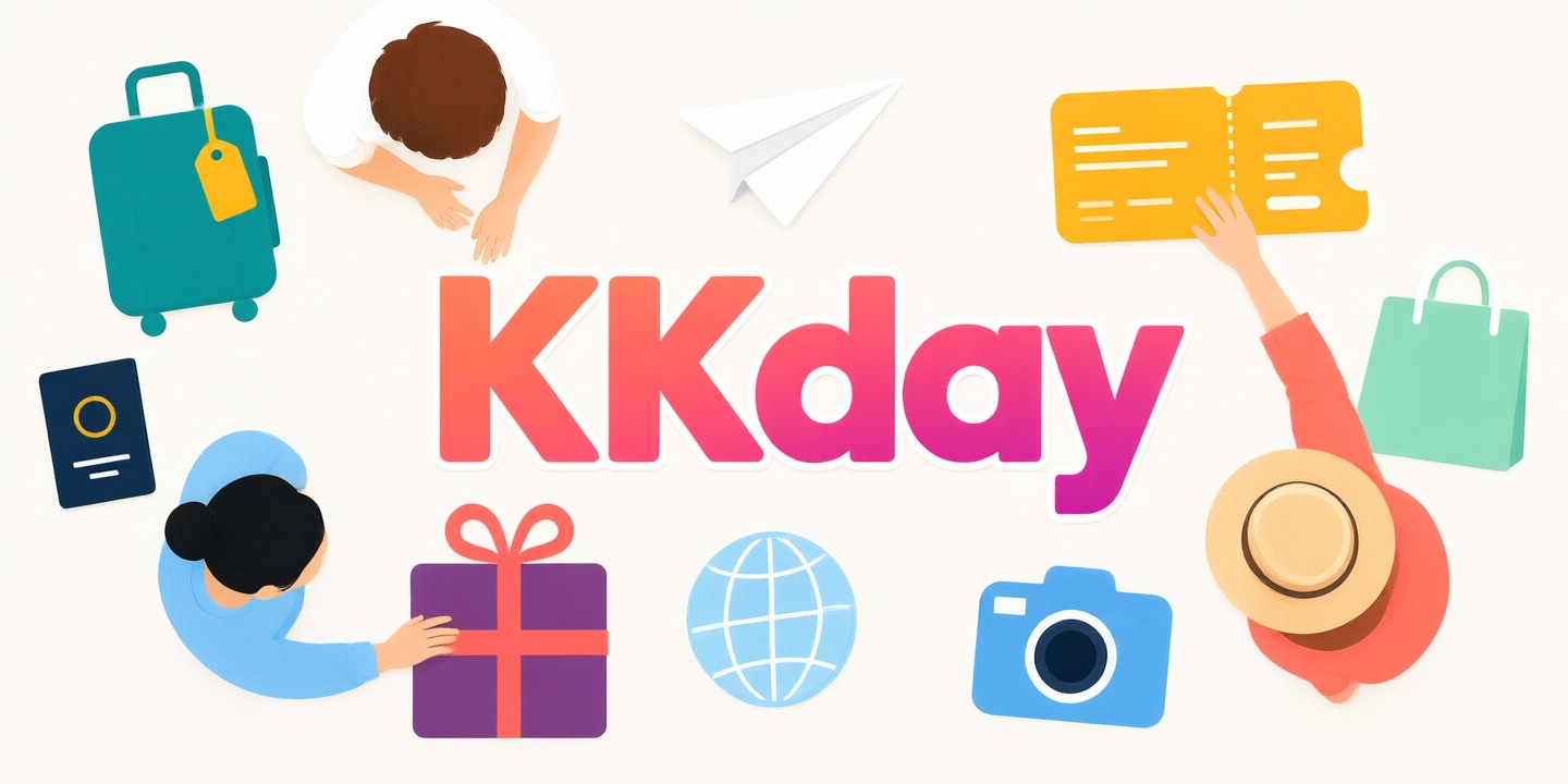 KKday Travel Deals: Japan Korea SE Asia Activities Traveler planning an itinerary on a laptop with the KKday website open showing various Asian destinations.