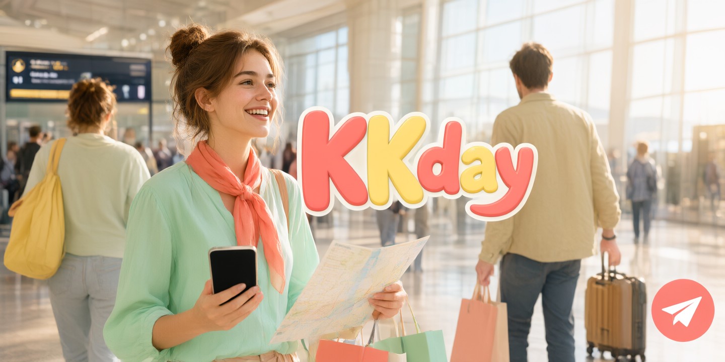 KKday Travel Deals: Japan, Korea & Southeast Asia A traveler holding a smartphone displaying the KKday app interface while standing in front of a scenic Asian landmark.
