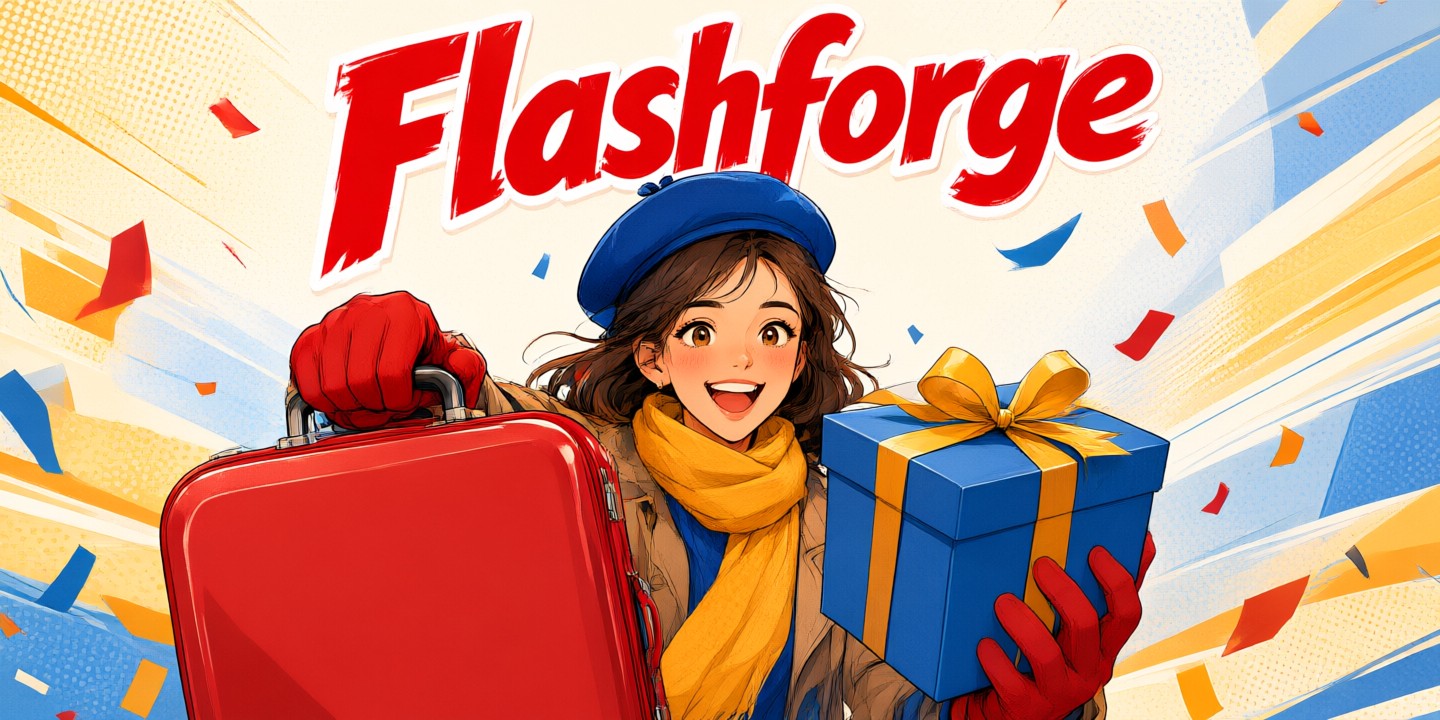 Flashforge Limited-Time Offer for 3D Printing Gear A modern Flashforge 3D printer sitting on a clean workspace with colorful filament spools nearby.