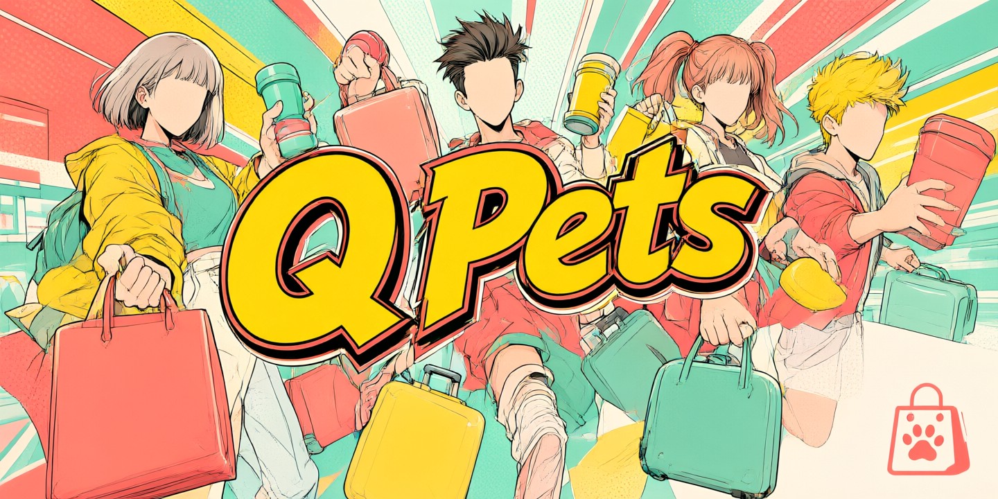 Q-Pets Hong Kong: Pet Supplies & Care Guide A happy dog wearing a stylish collar next to packaged treats from Q-Pets Hong Kong.