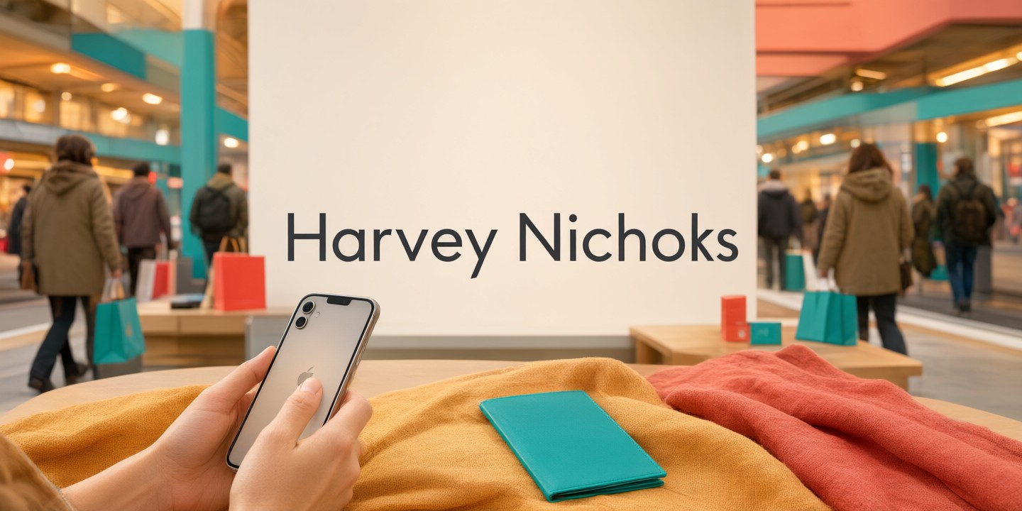 Harvey Nichols Luxury Fashion and Beauty Offers A curated display of high-end apparel and accessories from the Harvey Nichols collection in a modern boutique setting.