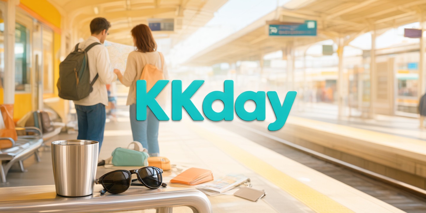 KKday Deals: Top Travel Experiences & Savings Guide Travelers exploring a scenic Asian landmark with KKday booking details visible on their mobile devices.