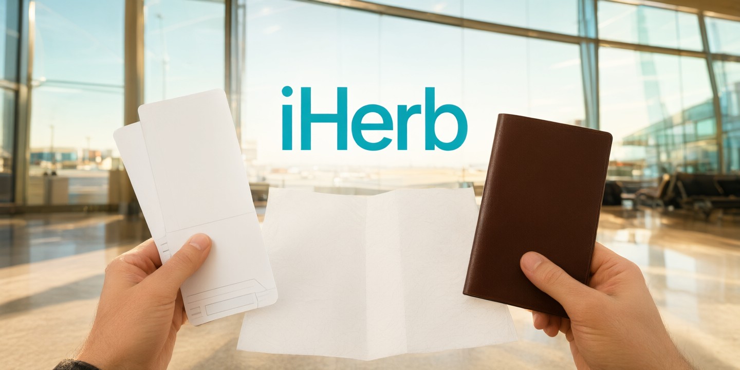 iHerb Natural Products: Global Health Deals Guide A curated selection of iHerb natural products including vitamins and skincare arranged on a clean wooden table.