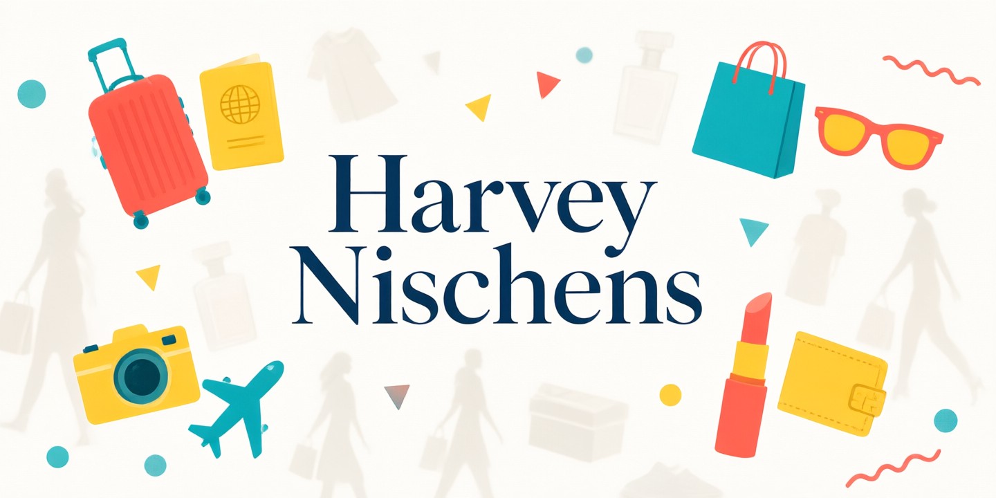 Harvey Nichols Limited-Time Luxury Fashion Offers A curated display of luxury handbags and apparel at Harvey Nichols highlighting current seasonal promotions.