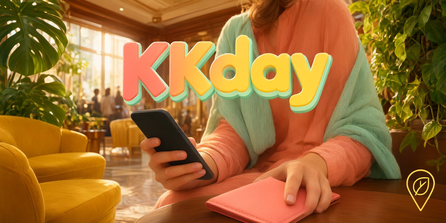 KKday Travel Deals: Top Picks for Asia Trips A traveler holding a smartphone displaying the KKday app interface amidst scenic Asian landscapes.