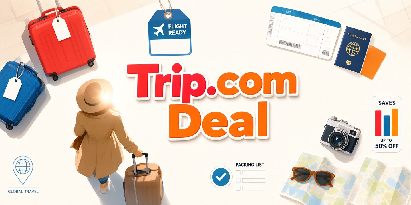 Trip.com Limited-Time Travel Deals for Global Explorers A traveler planning a trip using the Trip.com app interface showing flight options