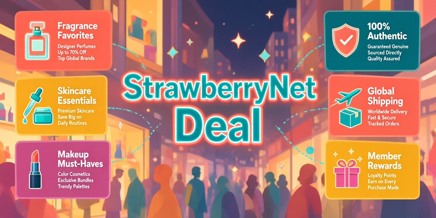 StrawberryNet Deals: Shop Japan and Korea Essentials A curated selection of skincare and cosmetics from StrawberryNet displayed on a clean white background.