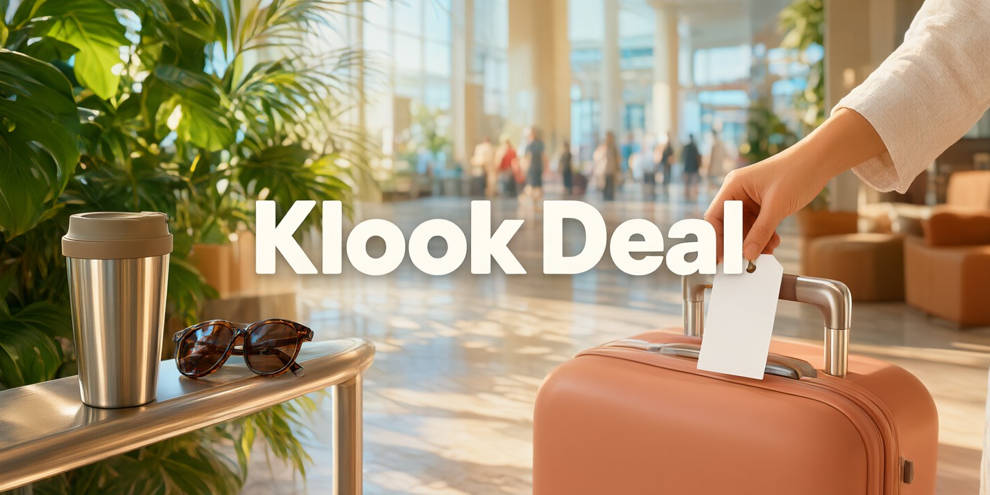Klook Travel Deals: Book Asia Trips & Activities A traveler booking an activity on the Klook app with a scenic view of Tokyo in the background.