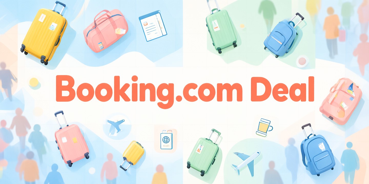 Booking.com Hotel Deals: Smart Travel Tips A traveler checking in at a modern hotel lobby using the Booking.com app interface.