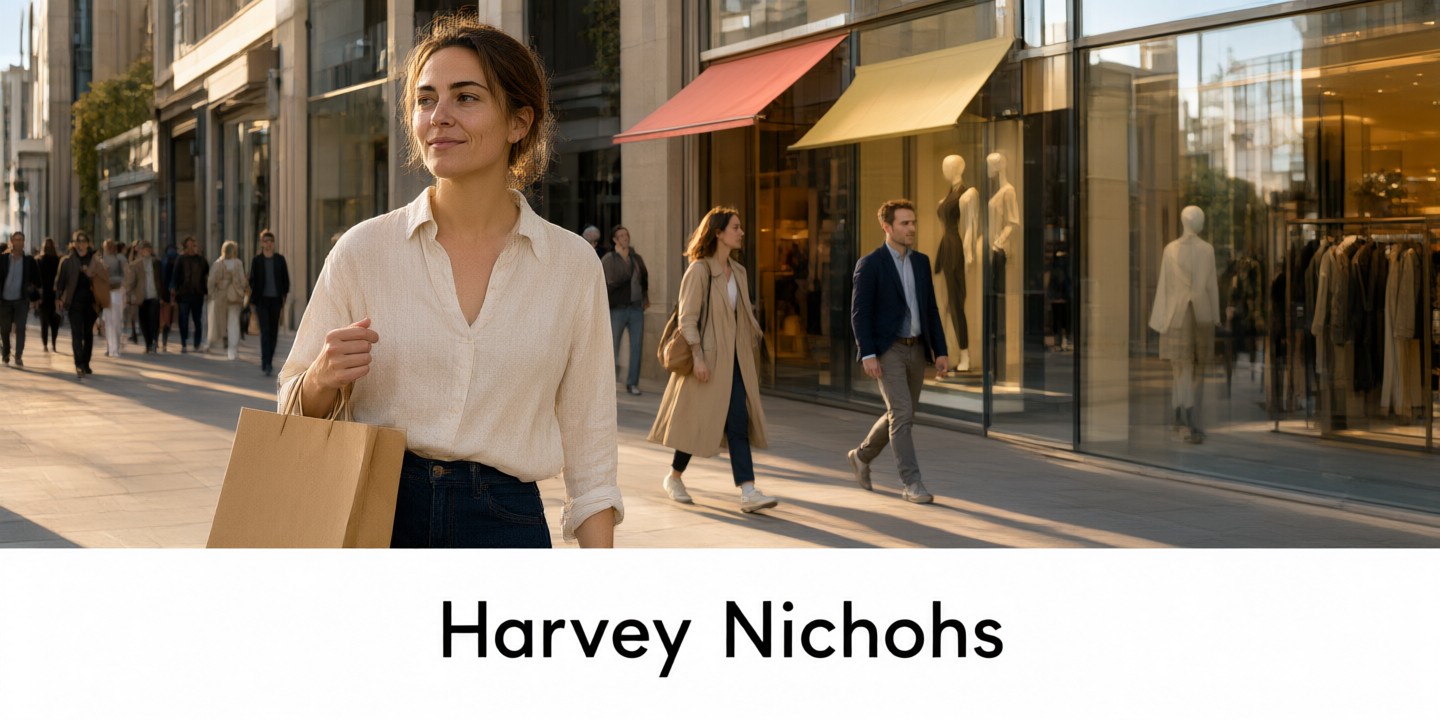 Harvey Nichols Deals: Luxury Fashion & Beauty Offers A curated selection of luxury handbags and skincare products from Harvey Nichols displayed in a modern boutique setting.
