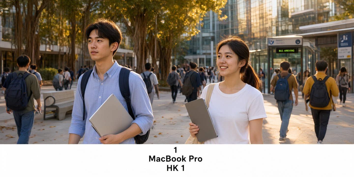 Apple Hong Kong Limited-Time Tech Deals Modern lifestyle scene featuring sleek Apple devices on a minimalist desk with subtle Hong Kong skyline elements in the background.