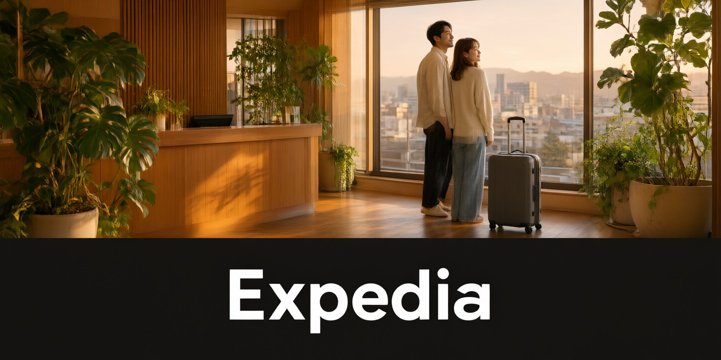 Expedia Travel Deals for Asia and Global Trips Traveler checking Expedia travel deals on a smartphone while planning an Asian vacation.