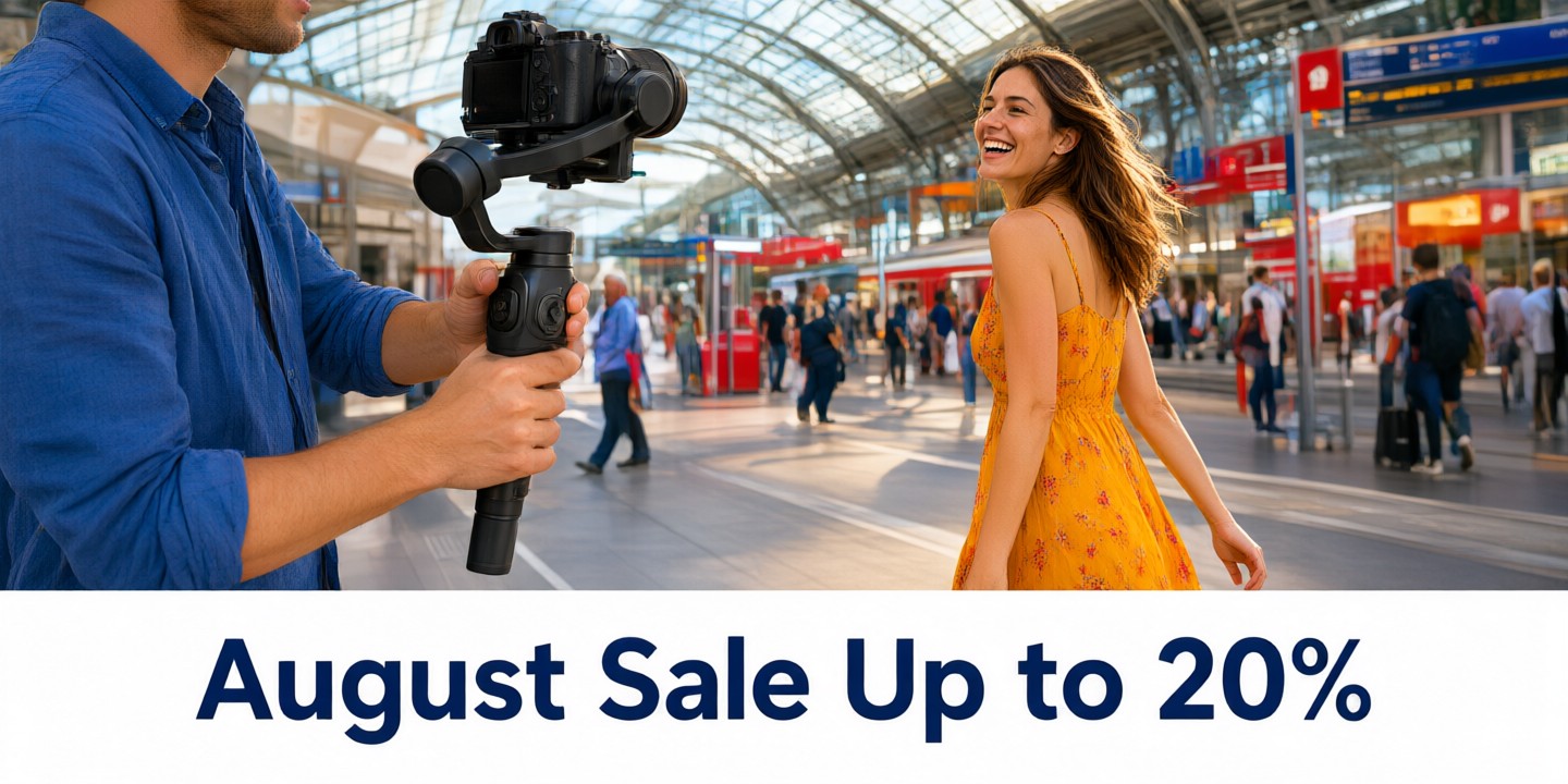 Hohem Limited-Time Gimbal Deals for Travelers A traveler using a Hohem gimbal to capture stable video in a bustling Asian market.