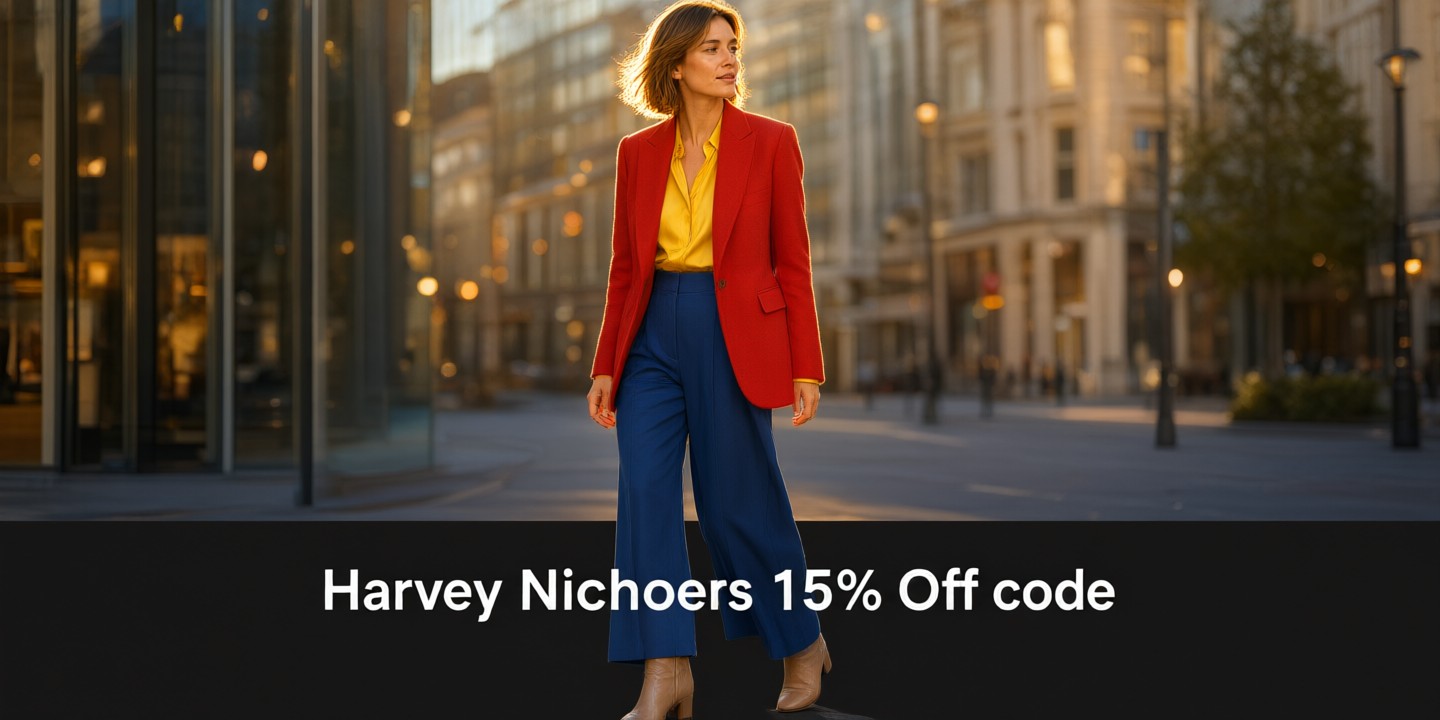 Harvey Nichols Luxury Fashion and Beauty Deals A curated display of high-end apparel and cosmetics from Harvey Nichols in a modern boutique setting.