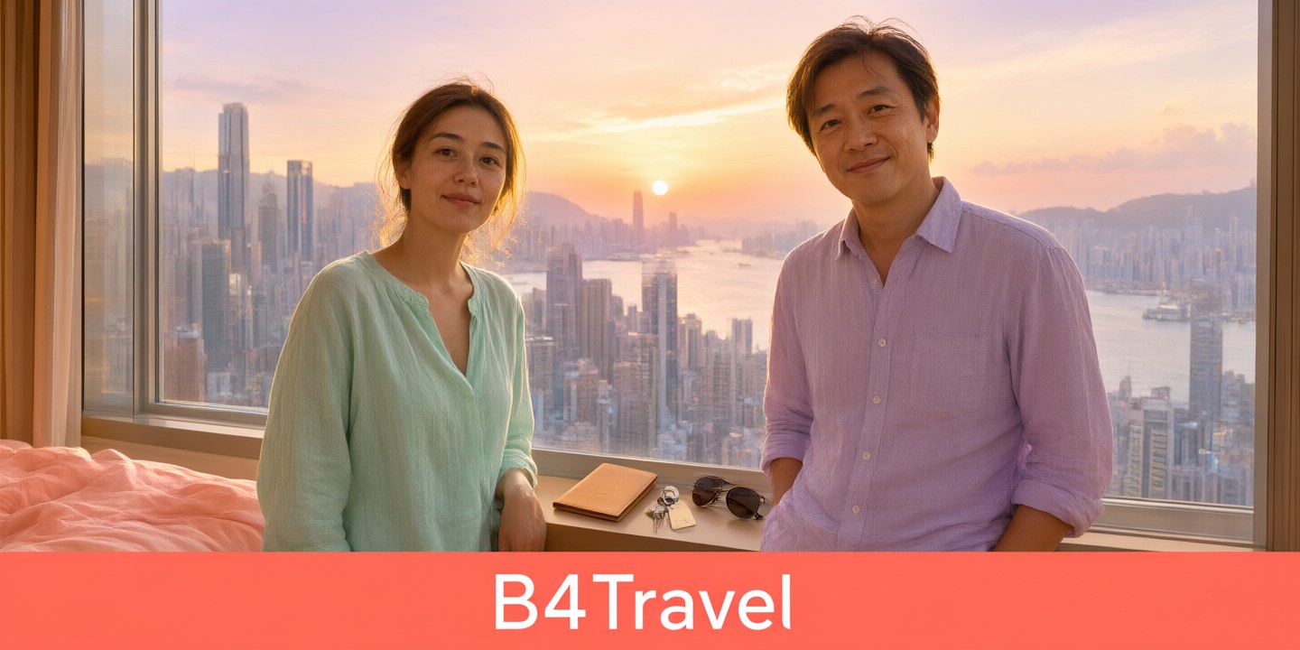 B4Travel Travel Phone Card Deals for Global Roaming A traveler holding a smartphone with the B4Travel logo displayed on the screen while standing at an airport gate.