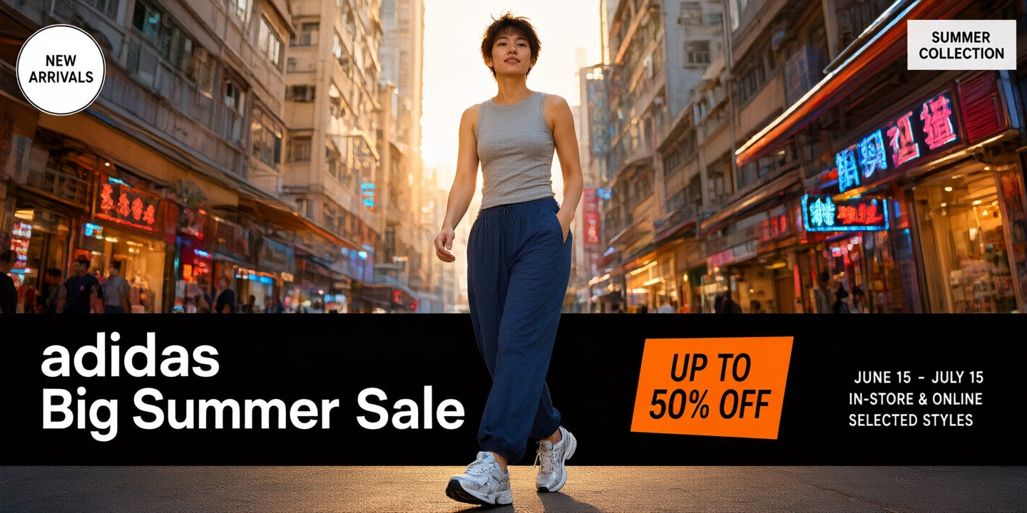 adidas HK Limited-Time Offers for Global Shoppers A display of popular adidas sneakers and apparel in a modern retail setting.