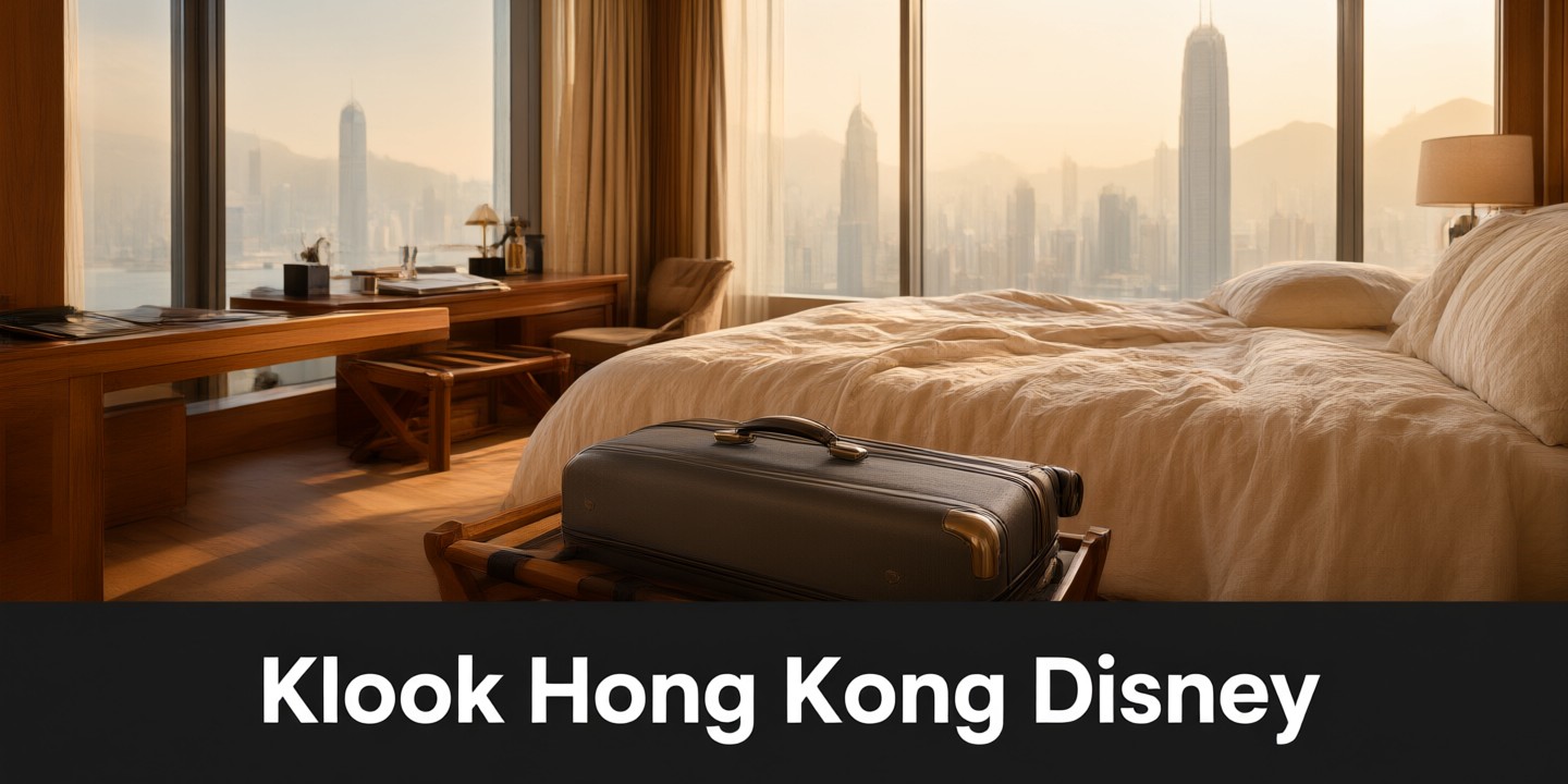 Klook Hotel Booking Deals for Asia Travelers A traveler checking in at a modern hotel lobby using the Klook app on their smartphone.
