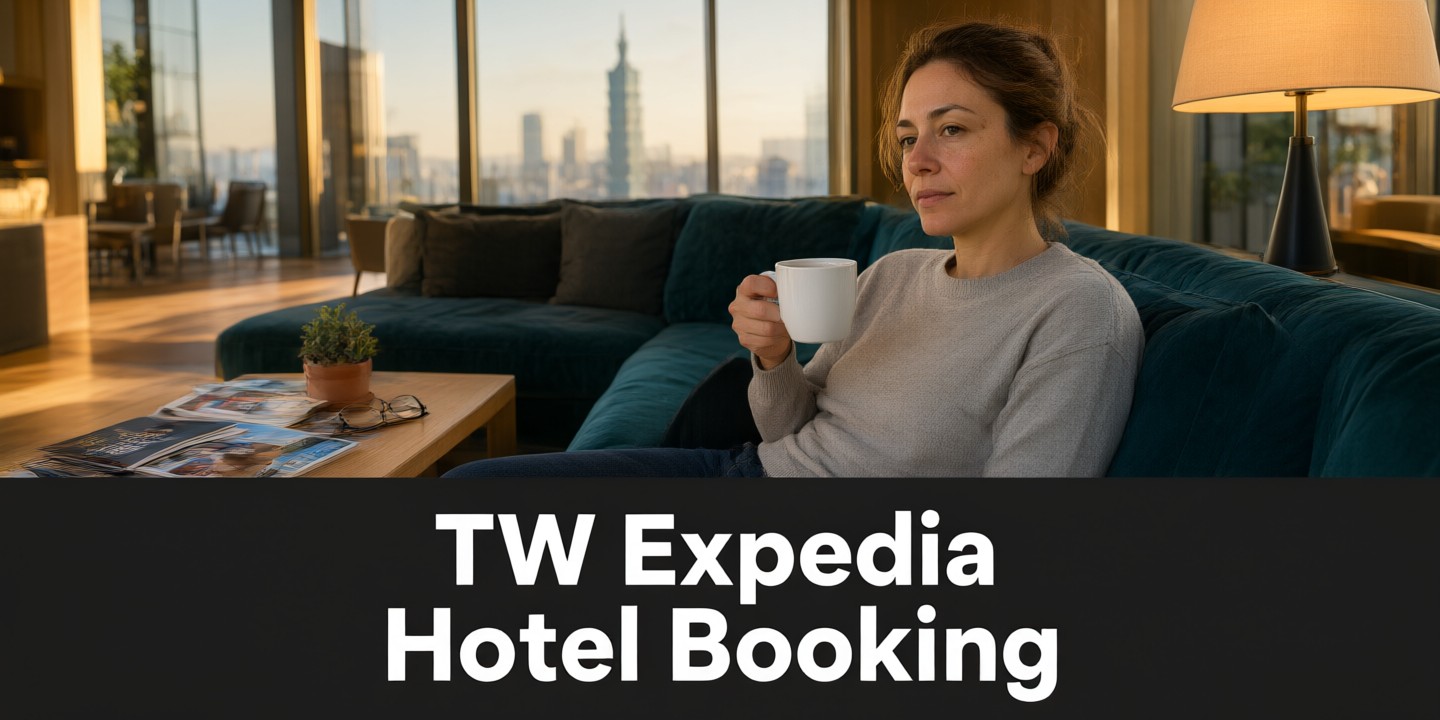 Expedia Travel Deals for Asia Destinations Traveler checking flight options on a tablet with Expedia travel deals displayed.