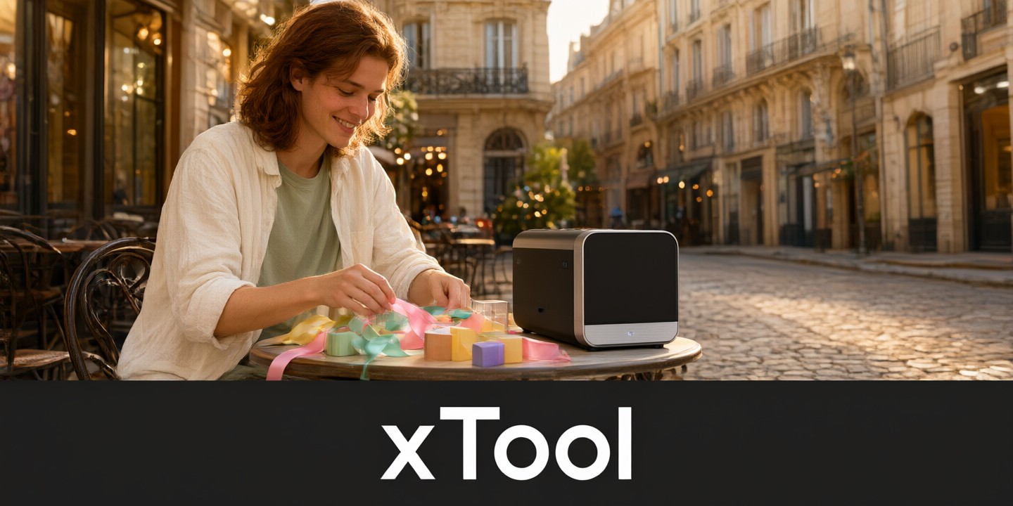 xTool Deals: Premium Laser Cutting Machines A sleek xTool laser cutter machine in a modern workshop setting.