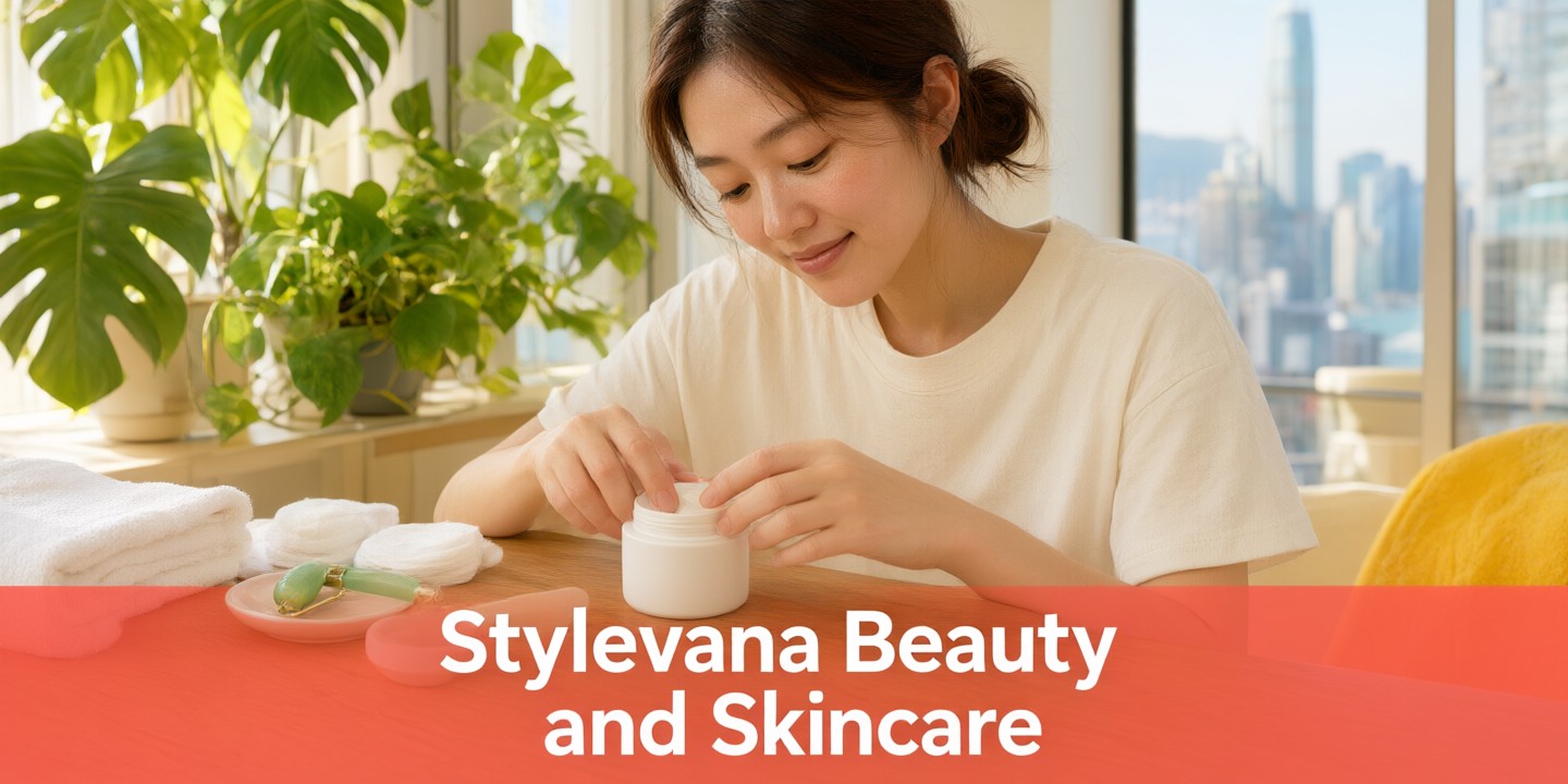 Stylevana Shopping Guide: Beauty & Fashion Essentials A curated display of Korean skincare products and Japanese fashion accessories arranged on a minimalist background featuring the Stylevana b