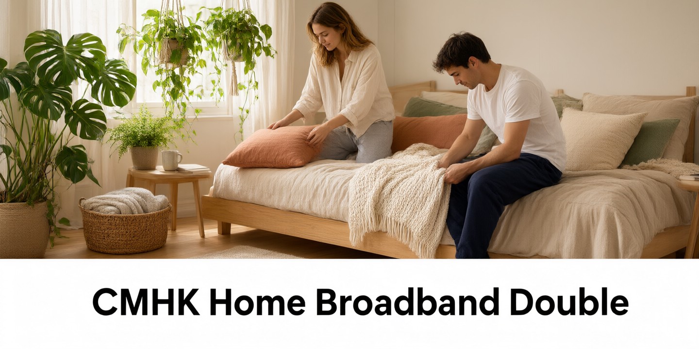 CMHK Fiber Broadband Application Guide for Hong Kong A modern living room setup featuring a high-speed router provided by CMHK fiber broadband services.