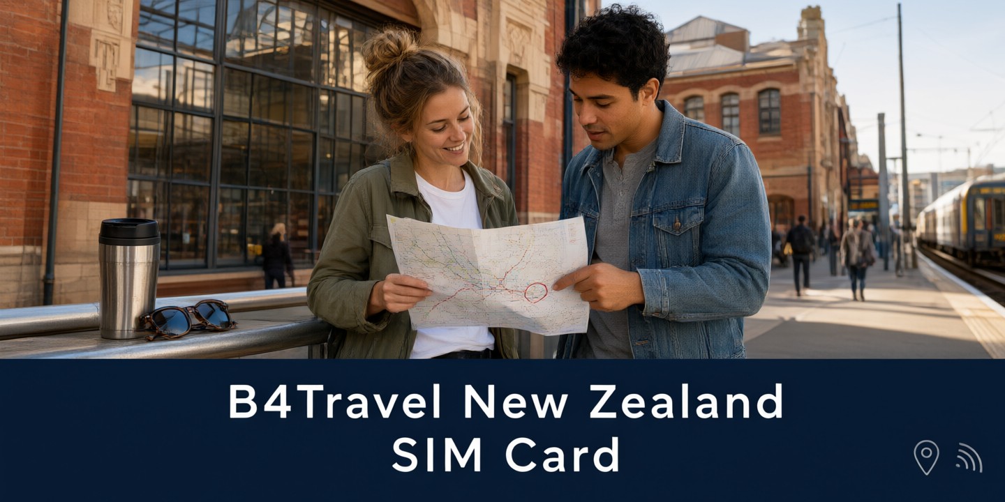 B4Travel Phone Card Deals for Asia Travelers A traveler holding a smartphone displaying the B4Travel app interface with map connectivity in an Asian city.