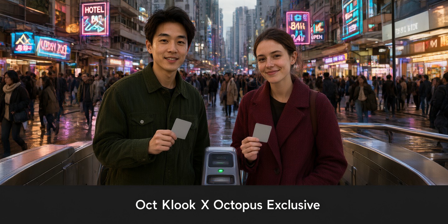 Klook Deals: Top Travel Experiences in Asia A traveler holding a smartphone displaying the Klook app interface amidst scenic Asian landscapes.