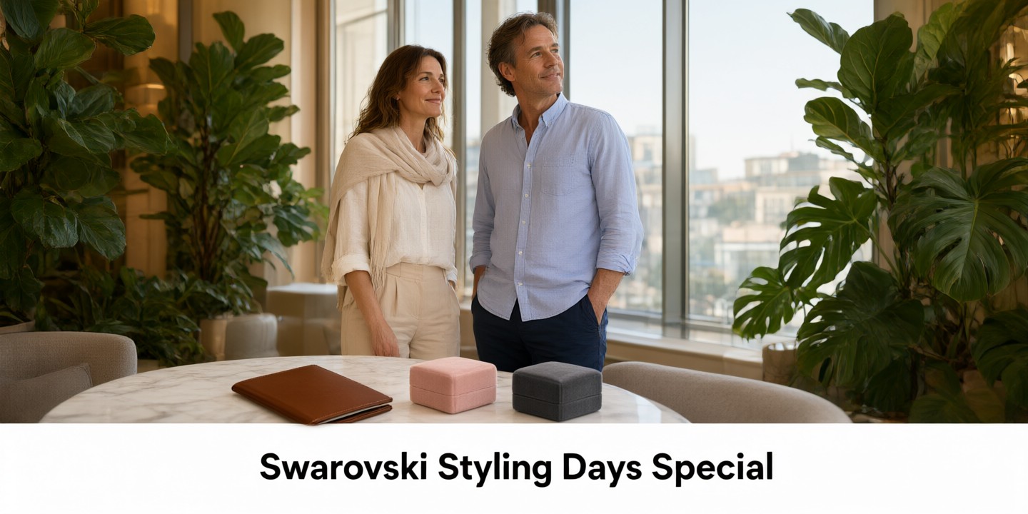 Swarovski Limited-Time Offers for Global Shoppers A sparkling display of Swarovski crystal jewelry arranged elegantly on a velvet surface.